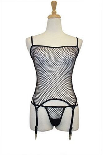 Magic Silk - Fishnet Merry Widow en G-String - S/M - zwart