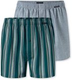 Schiesser 2Pack Boxershorts Geweven - Blauw/Groen Gestreept - 100% Katoen - Heren - Maat XL