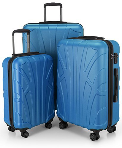 Suitline 3-delige kofferset Trolley-set trolleykoffer Harde koffer Reiskoffer, TSA, 55cm + 66cm + 76cm, 100% ABS, mat cyaan