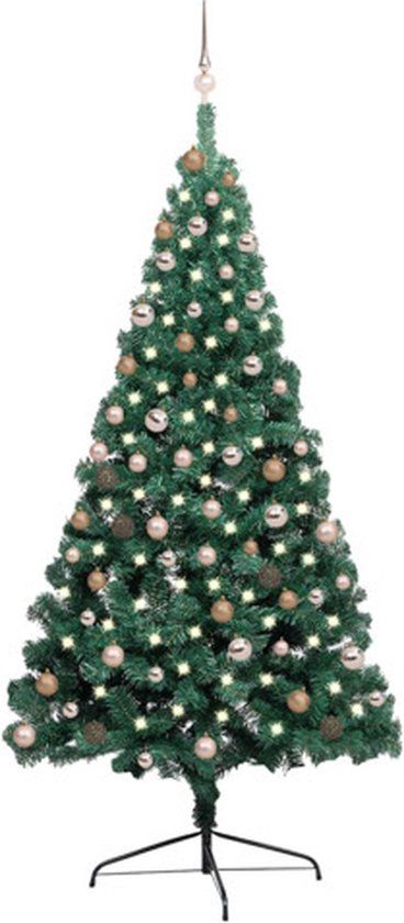vidaXL Kunstkerstboom met verlichting en kerstballen half 210 cm groen