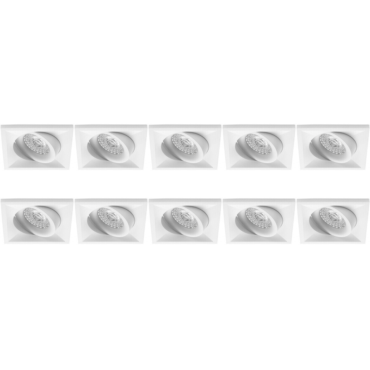 BES LED Spot Armatuur 10 Pack - Pragmi Qiundo Pro - GU10 Fitting - Inbouw Vierkant - Mat Wit - Aluminium - Kantelbaar - 80mm