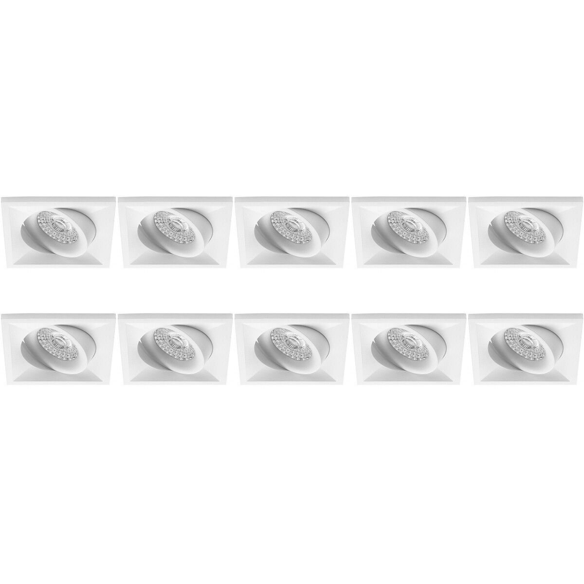 BES LED Spot Armatuur 10 Pack - Pragmi Qiundo Pro - GU10 - Vierkant - Mat Wit - Kantelbaar - 80mm