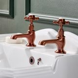 Hudson Reed Elizabeth Paire de robinets rétro - Cuivre satiné - Eau chaude et froide - Vintage - 2 trous