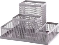 D.RECT Bureauorganizer, pennenhouder, bureau-pennenkoker, tafel-organizer van metaal, kantoorplank met notitiehouder, mesh, 103 x 154 x 103 mm, zilver