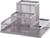 D.RECT Bureauorganizer, pennenhouder, bureau-pennenkoker, tafel-organizer van metaal, kantoorplank met notitiehouder, mesh, 103 x 154 x 103 mm, zilver