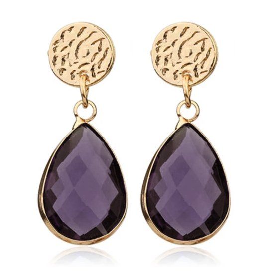 Deja Jewels Lookinggoodtoday Oorknop met Druppelvormige Hanger - Kristal Aubergine