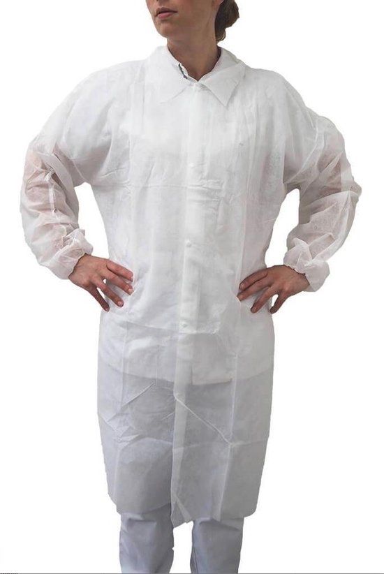 Plusjop Wegwerp Bezoekersjas - XL/XXL - Wit - 100 stuks - Waterafstotend