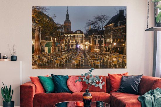 OneMillionCanvasses Canvas schilderij 150x100 cm - Den Haag - Terras - Café - Multicolor