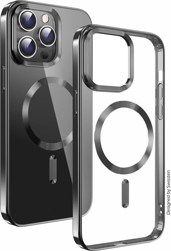 Swissten Hoesje - Geschikt voor iPhone 15 Plus - Geschikt voor Magsafe - Metallic - Transparant