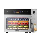 VEVOR Voedseldroger, 6 schalen van roestvrij staal, elektrische droger voor levensmiddelen met 400 W, instelbare temperatuur, timer, vriesdroger voor droog vlees, fruit, groenten, kruiden