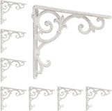 Merkloos / Sans marque 8x plankdrager antiek - schapdragers - planken dragers vintage - gietijzer - wit