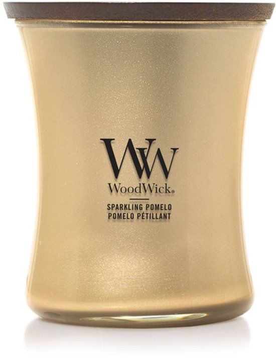 Woodwick Hourglass Medium Geurkaars - Sparkling Pomelo - Goud - 60 branduren