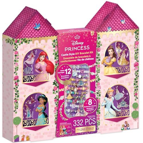 Make It Real 4227 Set van 12 armbanden, slot Disney-prinsessen, 332 stuks, speelgoedset voor het maken van armbanden, kralen- en bedelset voor het maken van sieraden, vanaf 8 jaar