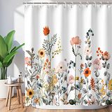 LIVILAN Bloemen douchegordijnen voor badkamer bloem mooie stof kleurrijke wilde bloemen douchegordijn met 12 haken decoratieve machine wasbaar, 183 cm B x 183 cm H