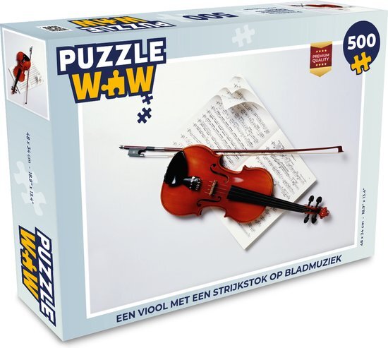 MuchoWow Puzzel Een viool met een strijkstok op bladmuziek - Legpuzzel - Puzzel 500 stukjes