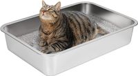 Merkloos Kattenbak RVS, 60 x 40 x 10 cm, Hoge Rand, Antislip