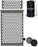 LifeGoods Spijkermat met Kussen - Shakti Mat - Acupressuur Mat - Spijkerbed - Massage Mat - Voor Pijnverlichting, Spierherstel, Stressverlichting en Meer - Incl. 2x Triggerpoint Bal - 60x40x2cm - Grijs