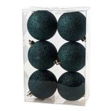 Petrol blauwe kunststof kerstballen 8 cm - Glitter - Onbreekbare plastic kerstballen - Kerstboomversiering petrol blauw