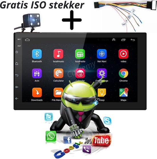 Carcemy Universele Autoradio met Bluetooth, USB & Youtube - Navigatie - Handsfree Radio met Microfoon - Android met Google Play -7 inch HD Touchscreen - GRATIS Achteruitrijcamera