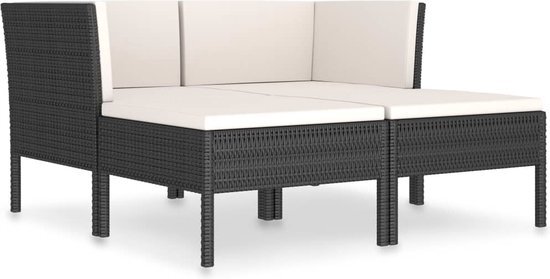 vidaXL 4-delige Loungeset met kussens poly rattan zwart