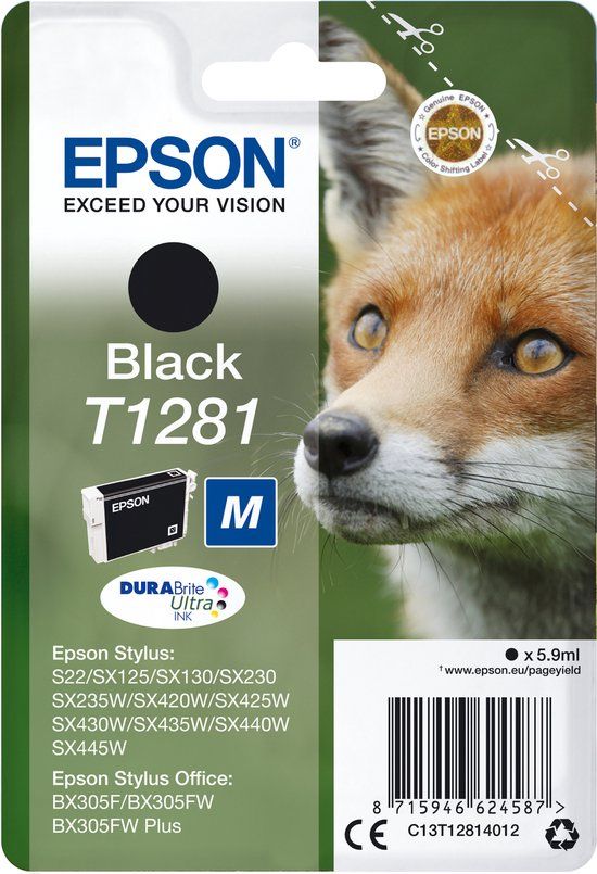 Epson T1281 Black Ink Cartridge - DURABrite Ultra Ink - Compatible with Epson Printers