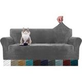 Housse de canapé en velours épais super extensible pour chiens, chat, animal de compagnie, 1 pièce, protecteur de meubles élastique en peluche (3 places, gris)