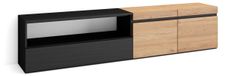 Meuble TV bas, dimensions 200x45x35 cm, en chêne/noir, pour téléviseurs jusqu'à 80 pouces