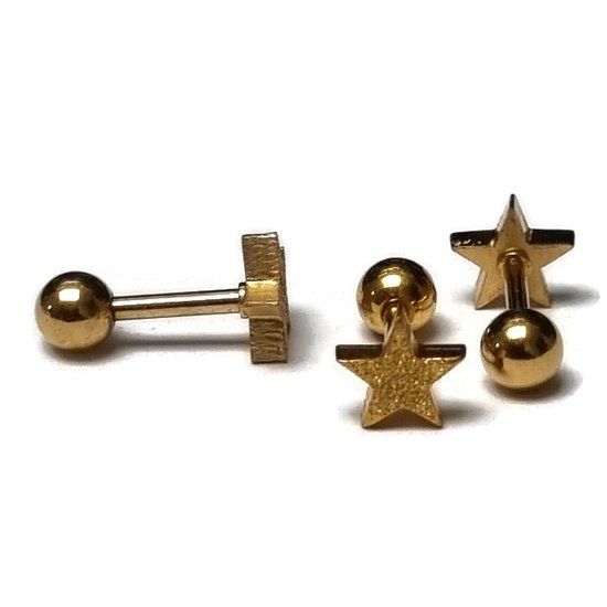 Sandblasted Helixpiercing Ster 6mm Goudkleurig Chirurgisch Staal