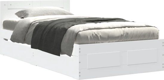 vidaXL Bedframe met hoofdbord bewerkt hout wit 100x200 cm