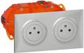 Legrand - Dubbele contactdoos set 2P+T Surface Dooxie 16A voorbedraad aluminium afwerking