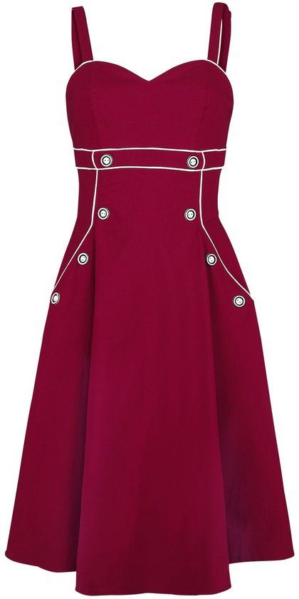 Voodoo Vixen Claudia Red Seaside Dames Midi-jurk - rood - XS