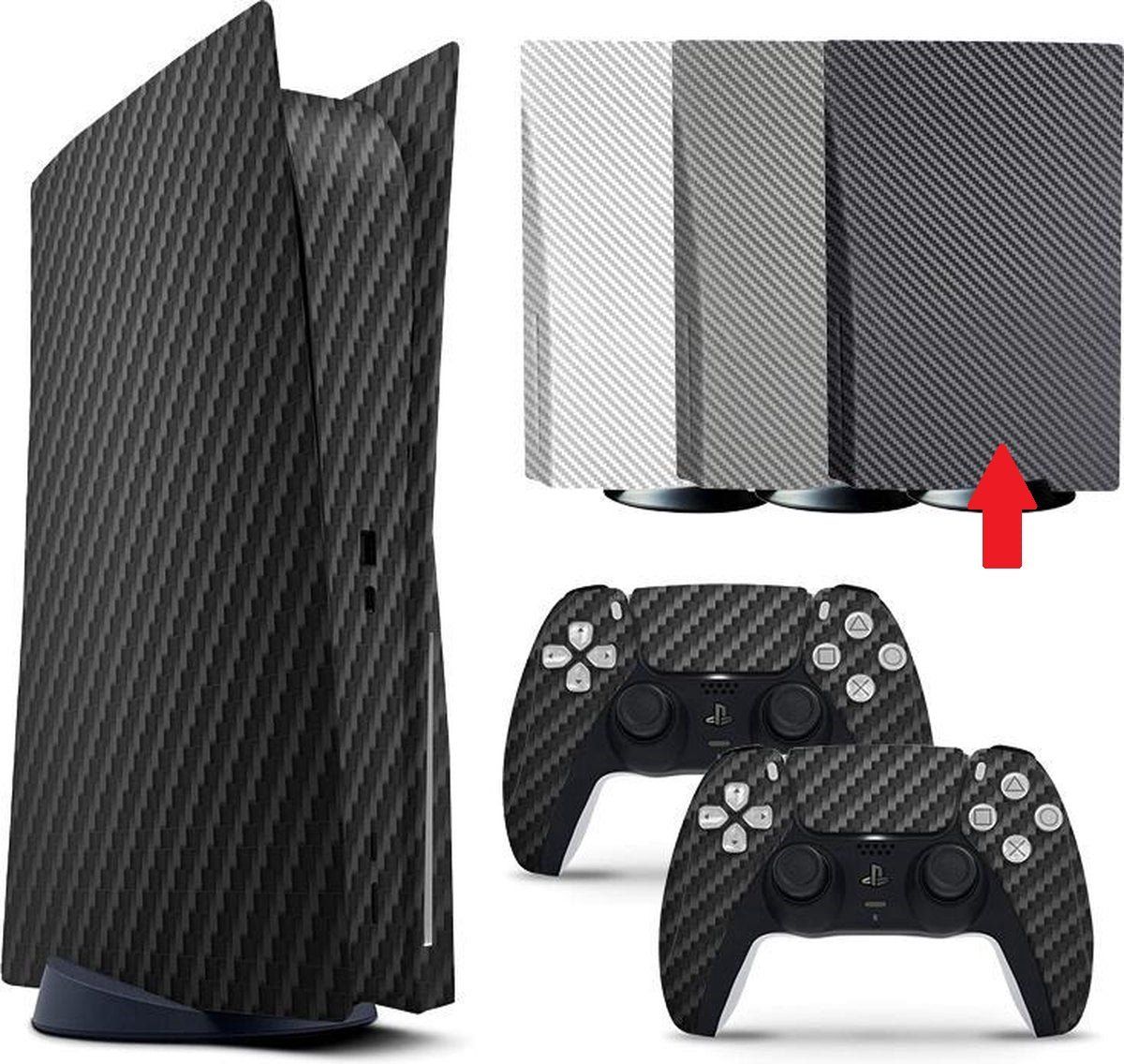 Gadgetpoint! Console + Controllers Stickers | Carbon | Zwart | Bescherming Skin | Grip | Geschikt voor PS5