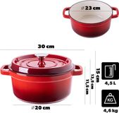 KADAX gietijzeren braadpan 4,5 liter, Ø 23 cm, ronde braadpan van geëmailleerd gietijzer met deksel (rood)