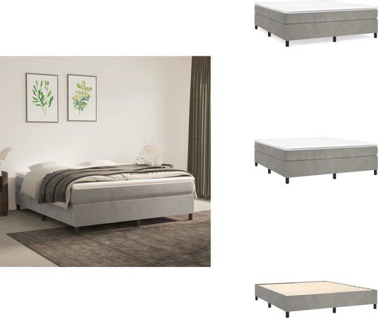 vidaXL Boxspring met matras fluweel lichtgrijs 180x200 cm