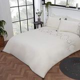 Sleepdown Luxe Boho Geborduurde Paneelband Effen Wit Zwart Kwastjes Gemakkelijk Onderhoud Zacht Gezellige Dekbedovertrek Beddengoed Set met Kussenslopen - Dubbel (200cm x 200cm)