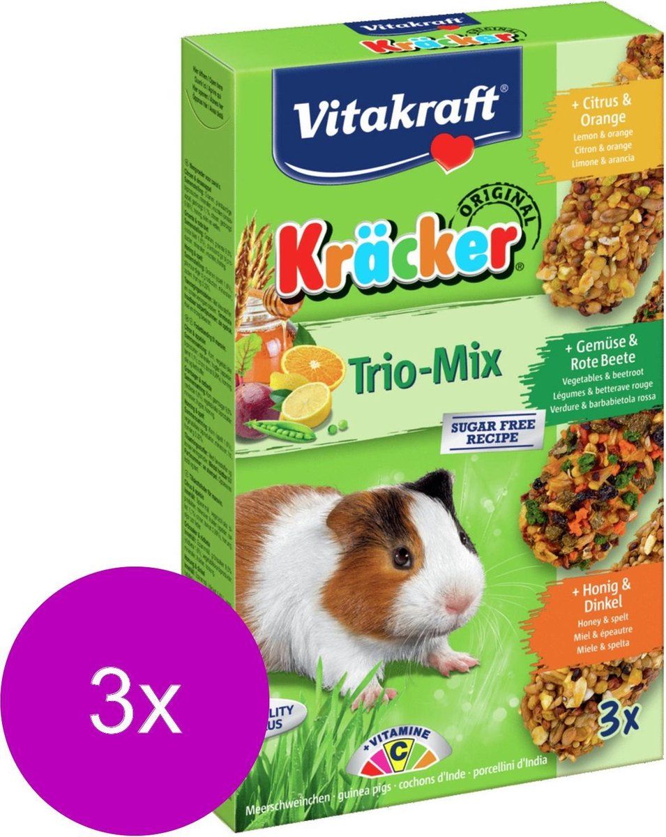 VITAKRAFT Cavia Kracker 3in1 - Knaagdiersnack - 3 x Honing&Groente&Citrus