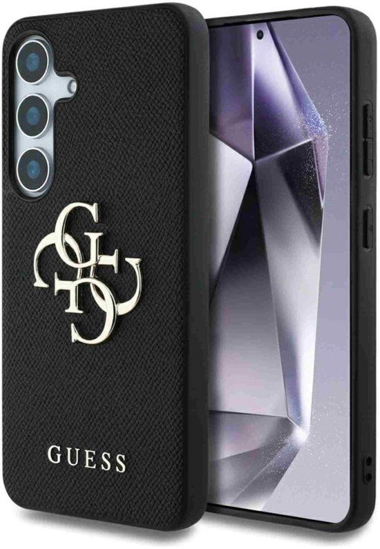 Guess 4G Metal Logo Saffiano Backcover Samsung Galaxy S25 Plus - Zwart