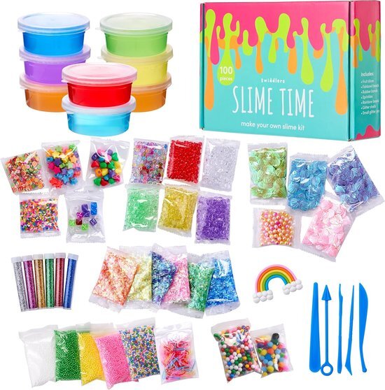 The Twiddlers TWIDDLERS 100 Stuk Slime/Slijm Accessoires Pakket voor Kinderen - Crystal kralen, glitter, Foam ballen en meer - Knutselen voor jongens en meisjes