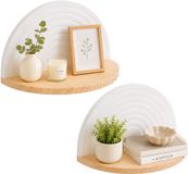 Merkloos / Sans marque Relaxdays Wandplank - set van 2 - 26 cm - boho - natuur-wit