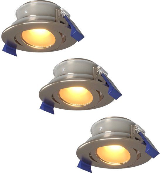 HOFTRONIC Set van 3 Lima LED inbouwspots - 4 Watt 345 lumen - 2700K Warm wit - GU10 - Dimbaar - Rond - Kantelbaar - IP65 Waterdicht - RVS