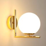 Moderne Gouden vintage wandlamp met glazen kap, Ø 15 cm