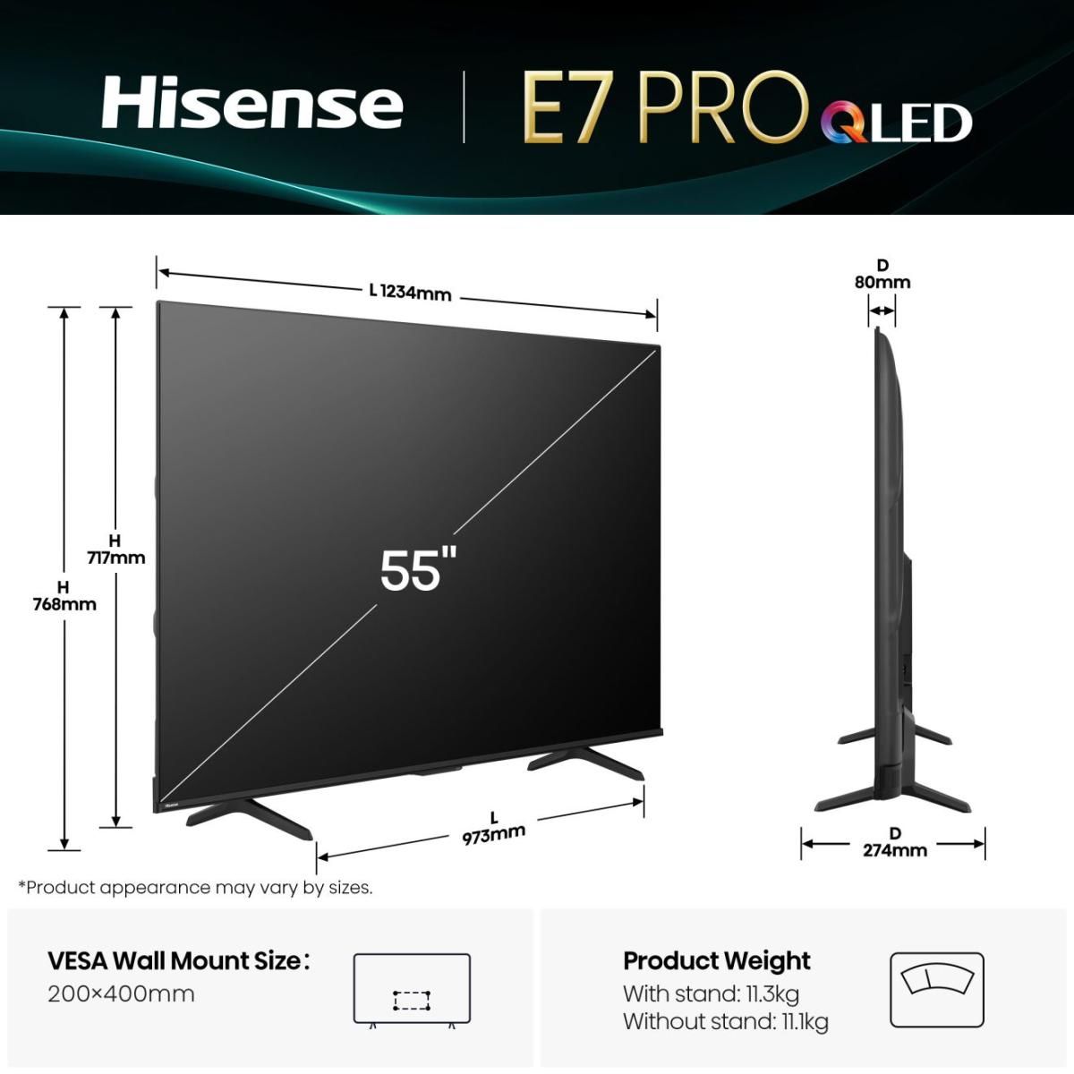 Hisense 55E7Q PRO / QLED screen / 55 inches / 2025
