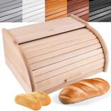 Creative Home Houten Broodtrommel | 40 x 27,5 x 18,5 cm | Natuurlijk Beukenhout | Container met Roltop | Brooddoos voor Elke Keuken | Perfect voor Droogvoer