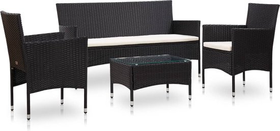 vidaXL 4-delige Loungeset met kussens poly rattan zwart