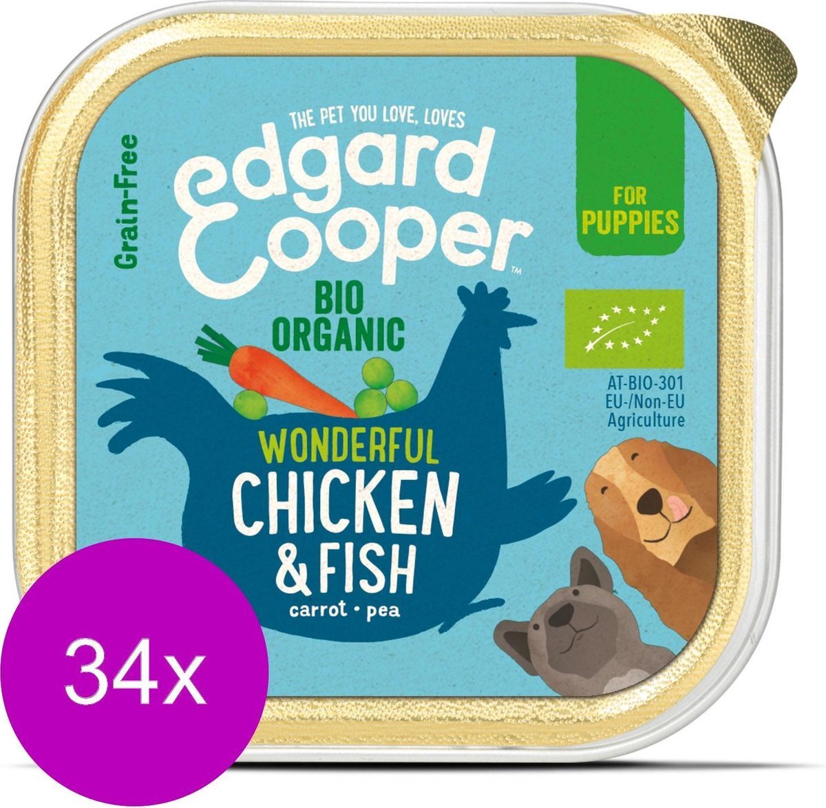 Edgard & Cooper Biologische Kip & Vis Kuipje - Voor Puppy's - Hondenvoer - 34 x 100g