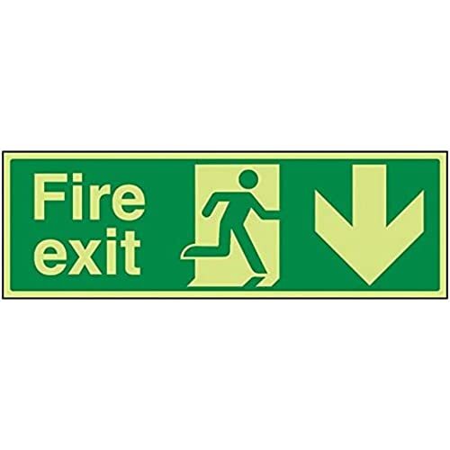 V Safety VSafety Glow In The Dark Fire Exit Pijl-omlaag - 450mm x 150mm - Rigid Plastic