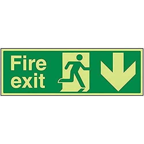 VSafety Glow In The Dark Fire Exit Down Arrow - Rigid Plastic
