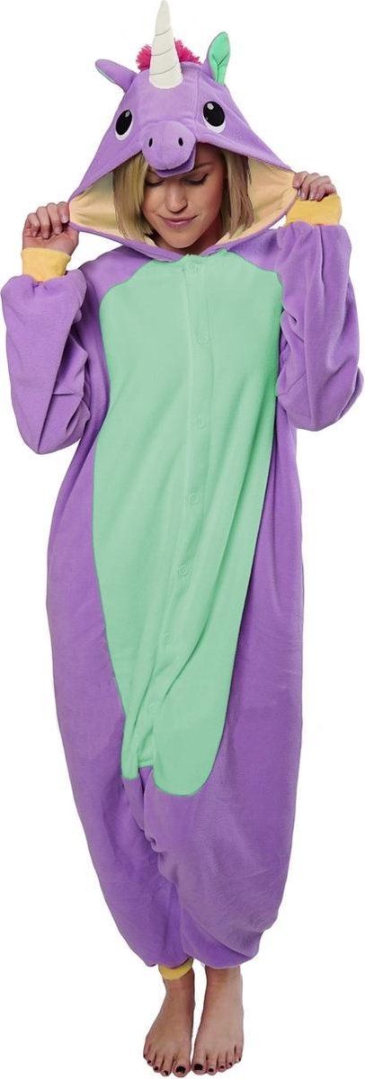 KIMU Onesie eenhoorn pak kind paars unicorn - maat 110-116 - eenhoornpak jumpsuit pyjama