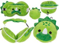 Out of the blue Pluche reiskussen met oogmasker, dinosaurus, ca. 17 x 14 x 10 cm