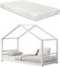 [en.casa] Kinderbed met lattenbodem, spijlen en matras, 90x200 cm. Houten huisbed, wit.